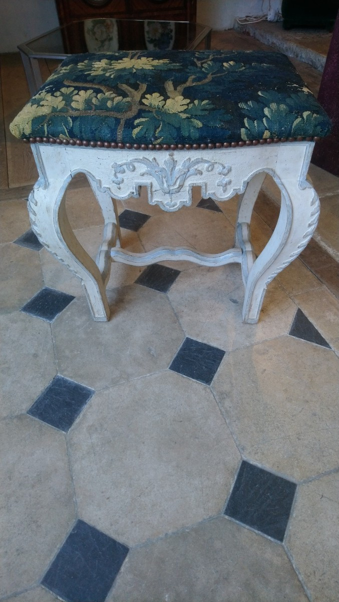 18th Century Coach Stool In Painted Wood And 18th Century Tapestry -photo-7