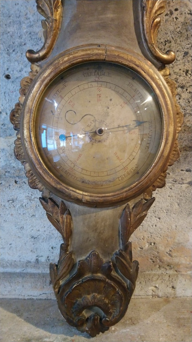 Painted And Gilded Wooden Barometer, Late 18th And Early 19th Century -photo-2