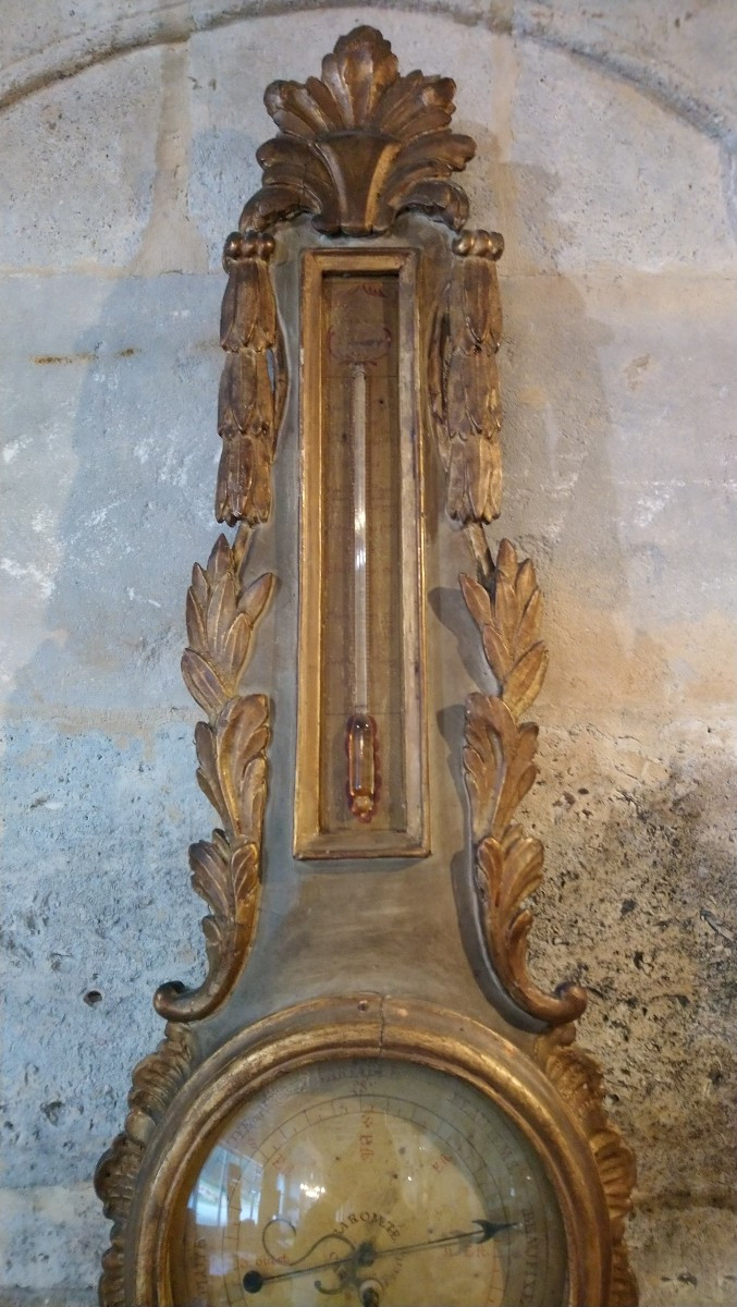 Painted And Gilded Wooden Barometer, Late 18th And Early 19th Century -photo-4