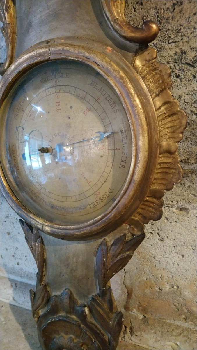 Painted And Gilded Wooden Barometer, Late 18th And Early 19th Century -photo-2