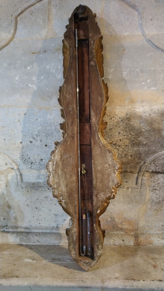 Painted And Gilded Wooden Barometer, Late 18th And Early 19th Century -photo-5