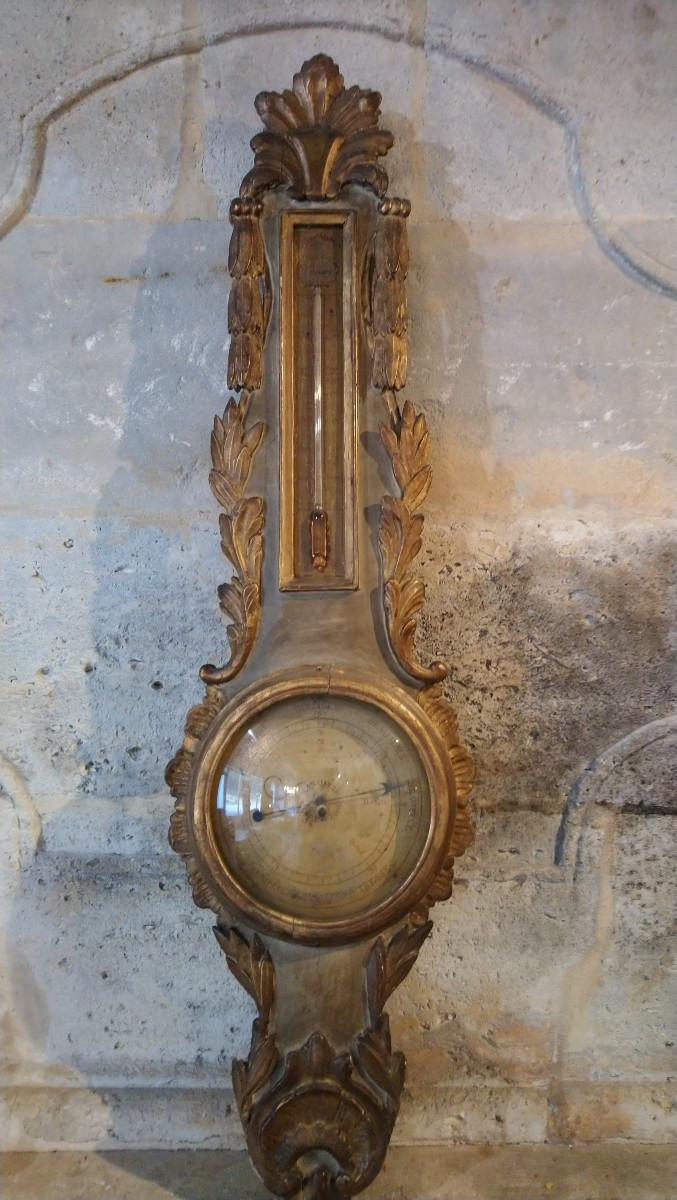 Painted And Gilded Wooden Barometer, Late 18th And Early 19th Century 