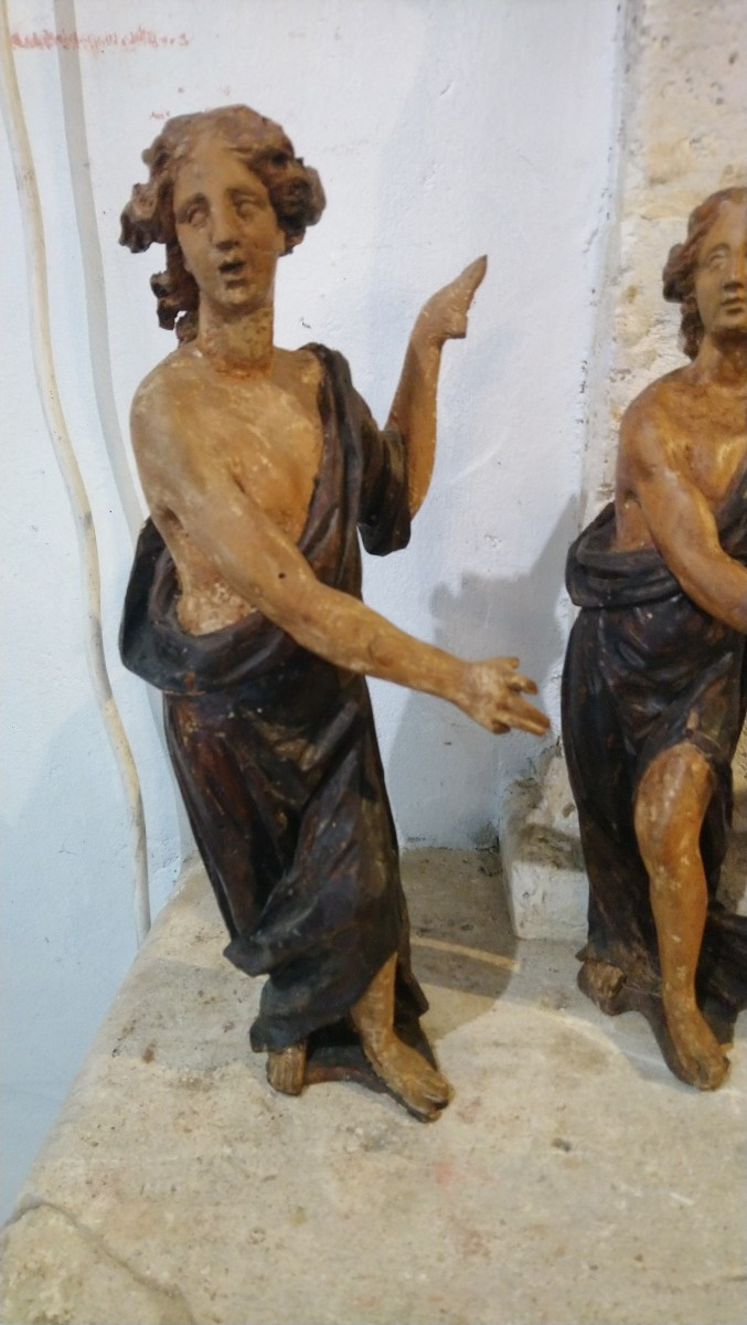 Suite de 4 statues en bois peint Italie 18e -photo-3