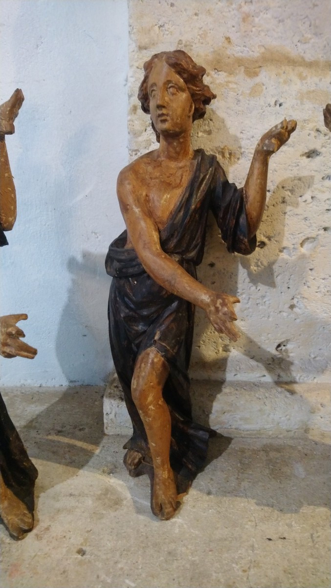 Suite de 4 statues en bois peint Italie 18e -photo-4