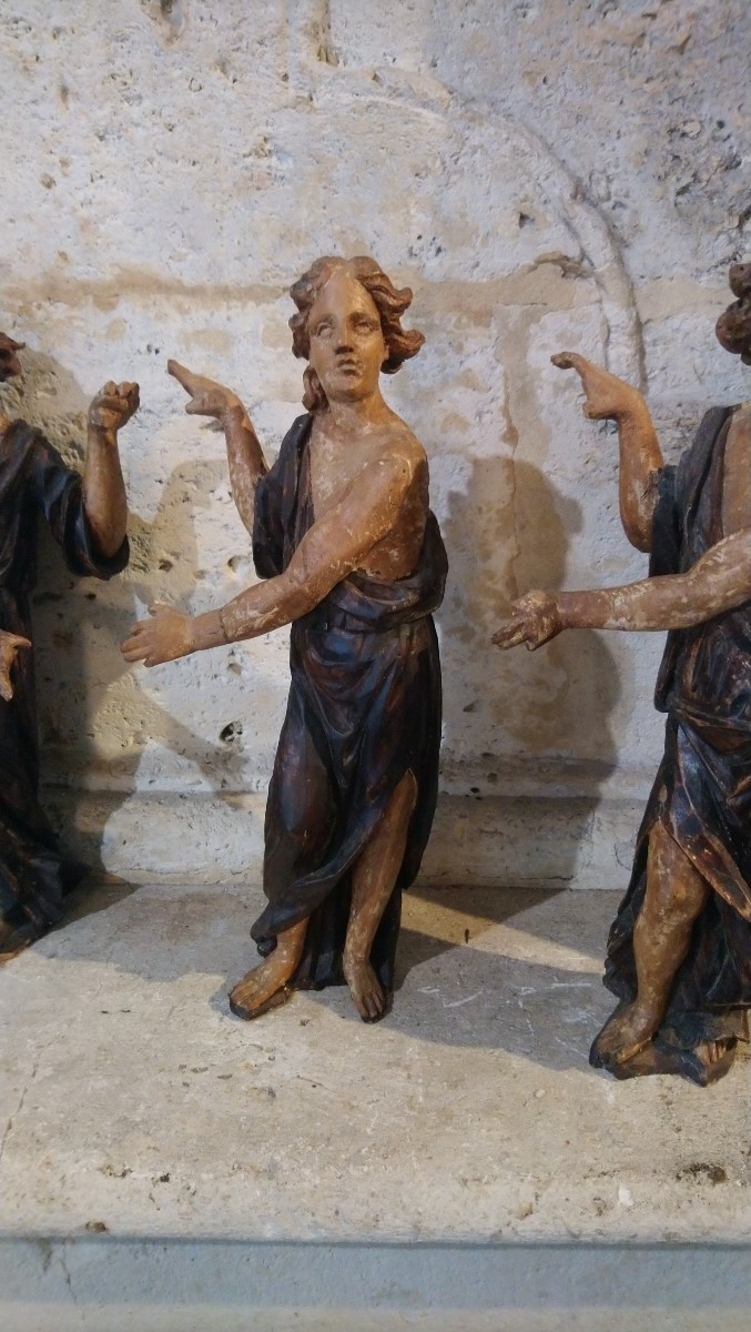 Suite de 4 statues en bois peint Italie 18e -photo-1