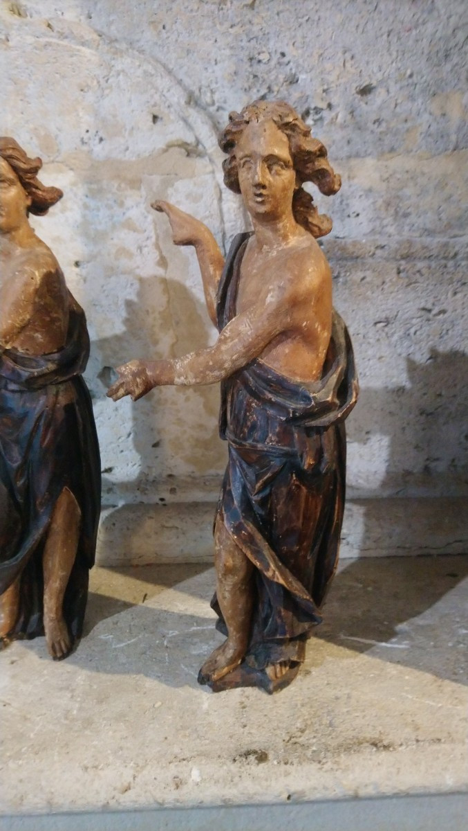 Suite de 4 statues en bois peint Italie 18e -photo-2