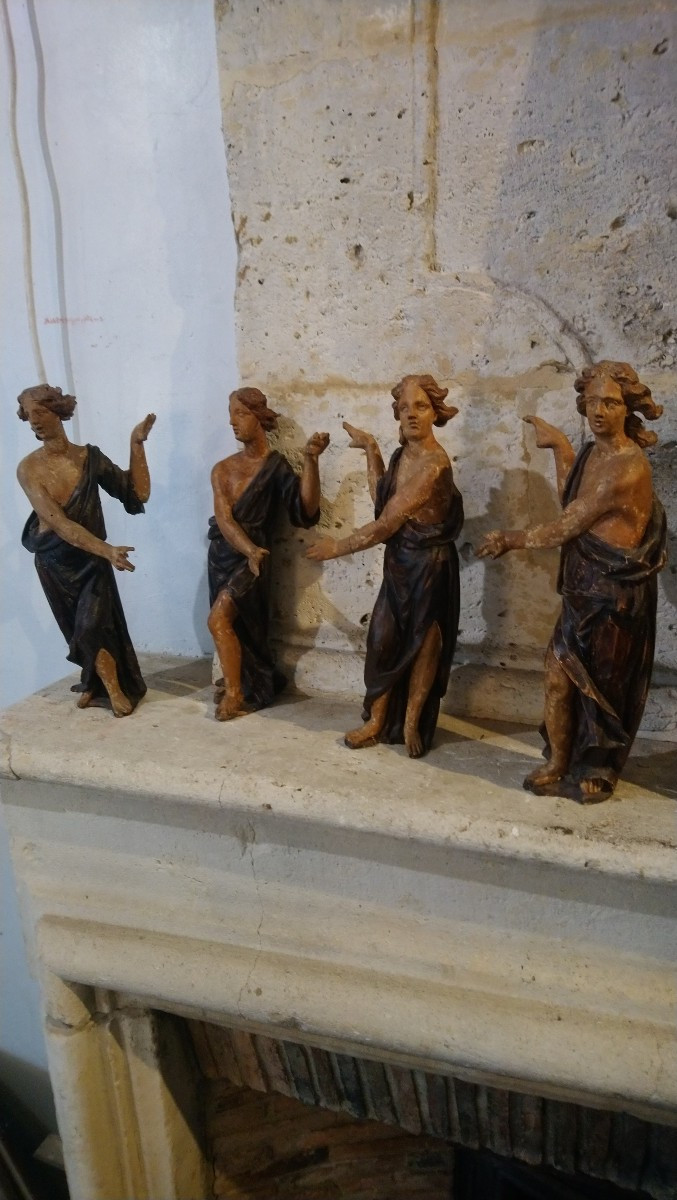 Suite de 4 statues en bois peint Italie 18e -photo-3