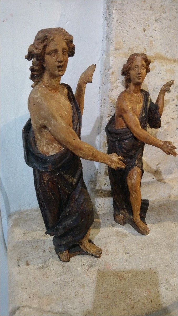 Suite de 4 statues en bois peint Italie 18e -photo-4