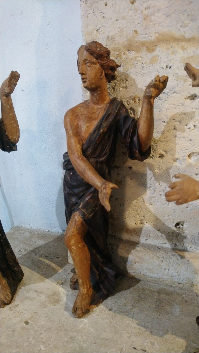 Suite de 4 statues en bois peint Italie 18e -photo-5