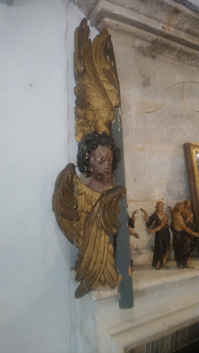 Paire d anges en bois polychrome fin 17e début 18e -photo-2