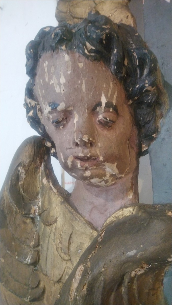 Paire d anges en bois polychrome fin 17e début 18e -photo-3