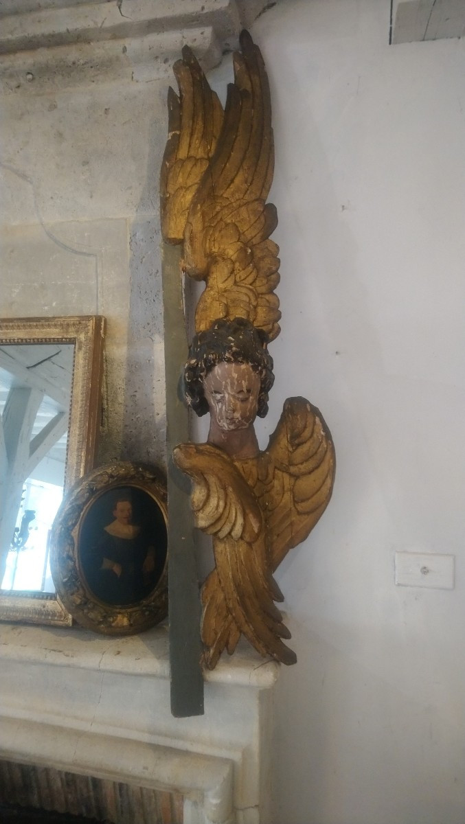 Paire d anges en bois polychrome fin 17e début 18e -photo-1