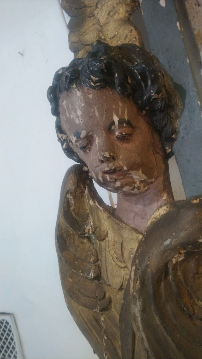 Paire d anges en bois polychrome fin 17e début 18e -photo-3