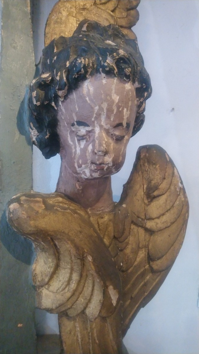 Paire d anges en bois polychrome fin 17e début 18e -photo-4