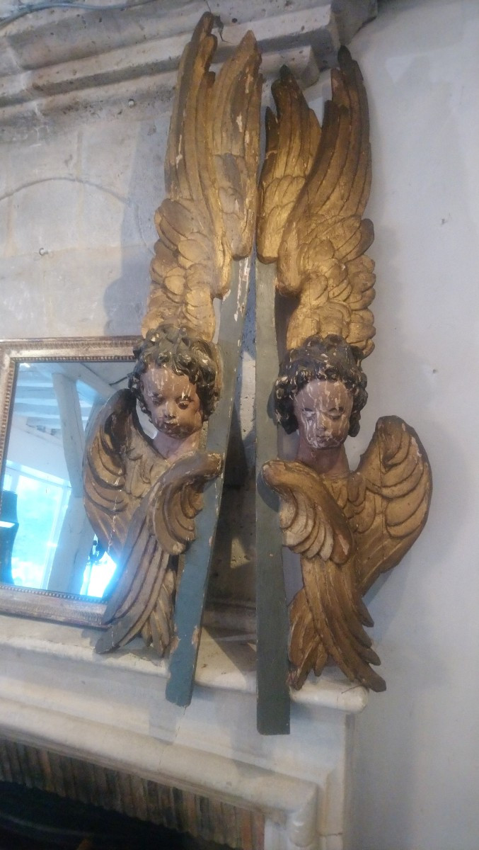 Paire d anges en bois polychrome fin 17e début 18e -photo-5
