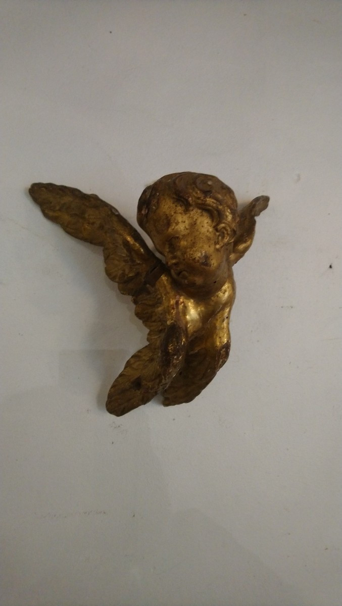 Paire d anges en bois bois doré 18e -photo-2