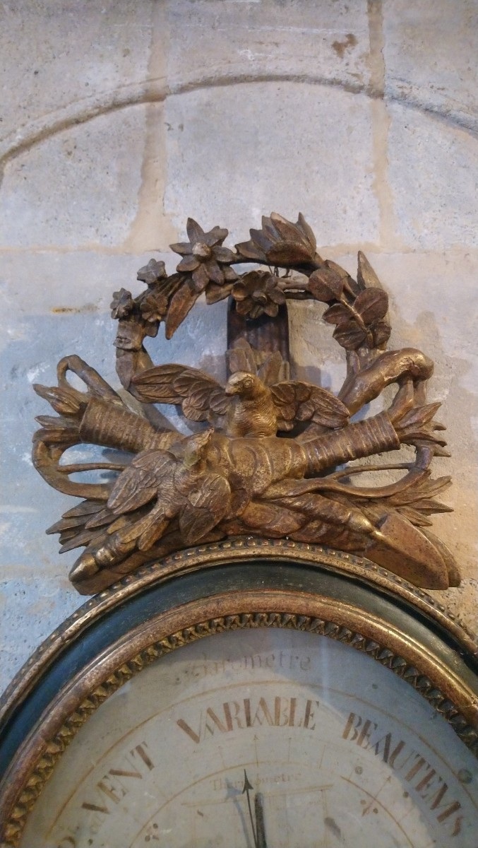 Baromètre en bois peint et doré fin 18e début 19e -photo-2