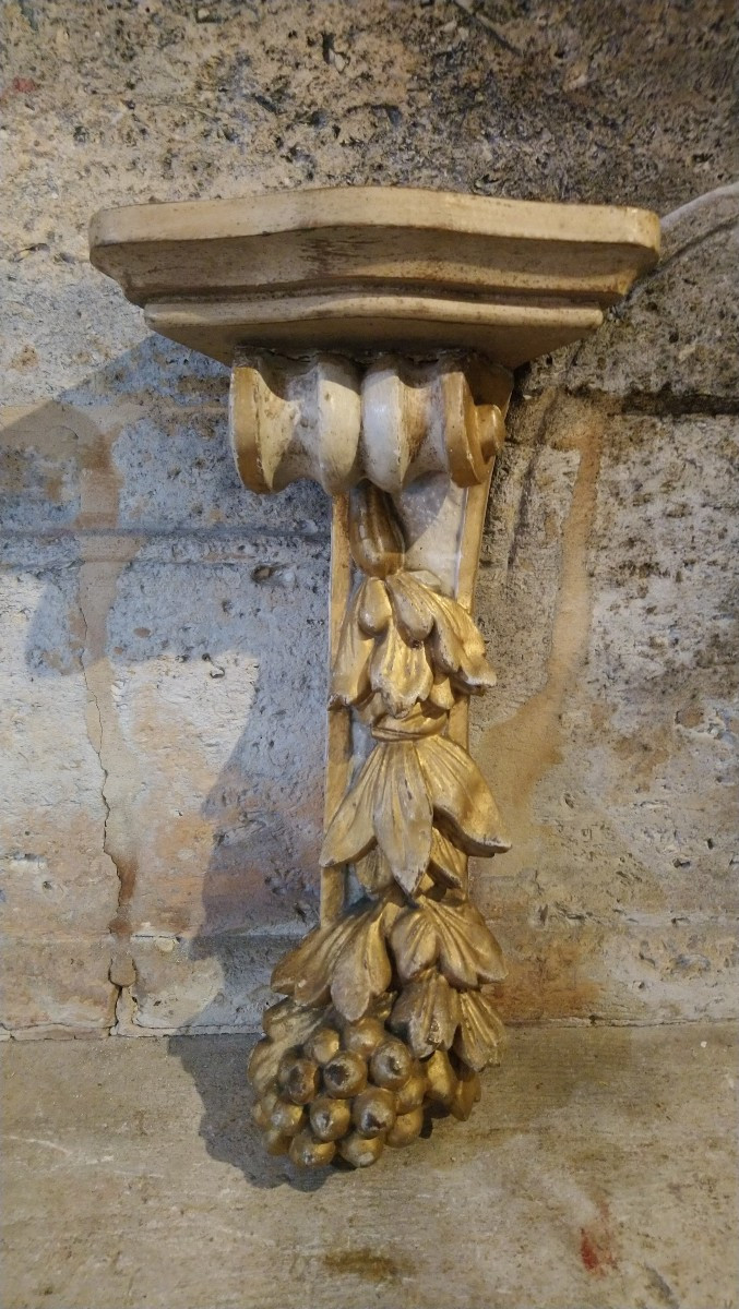 Pair Of Small Consoles In Painted And Gilded Wood Composed Of 18th-century Elements -photo-3