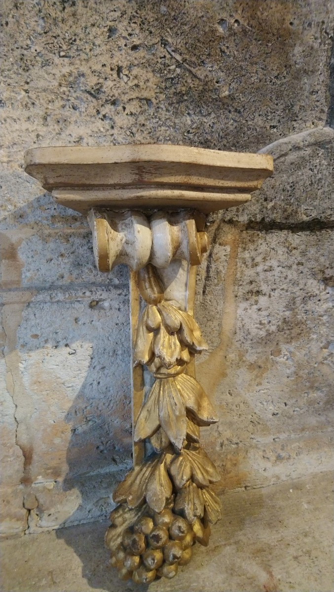 Pair Of Small Consoles In Painted And Gilded Wood Composed Of 18th-century Elements -photo-4