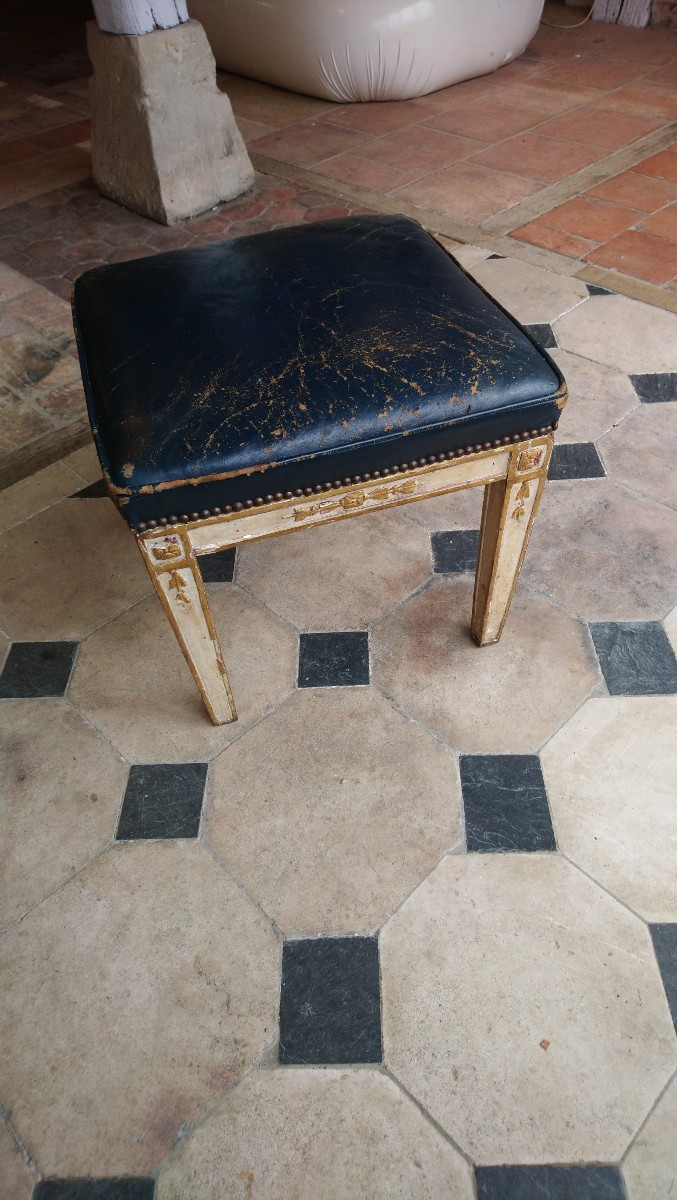 Tabouret en bois peint et doré fin 18e début 19e -photo-2