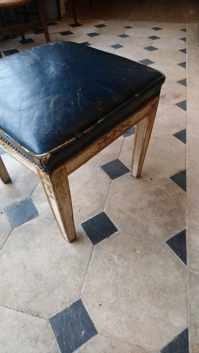 Tabouret en bois peint et doré fin 18e début 19e -photo-1