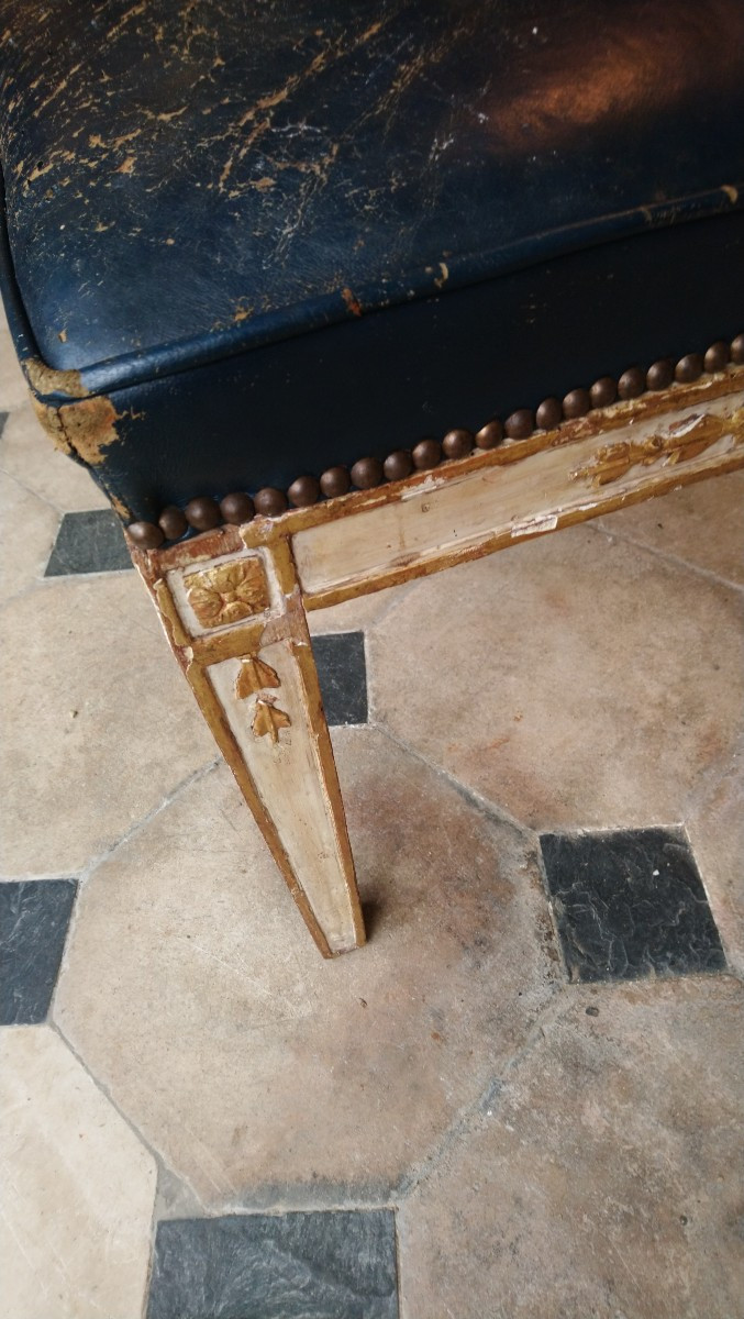 Tabouret en bois peint et doré fin 18e début 19e -photo-2