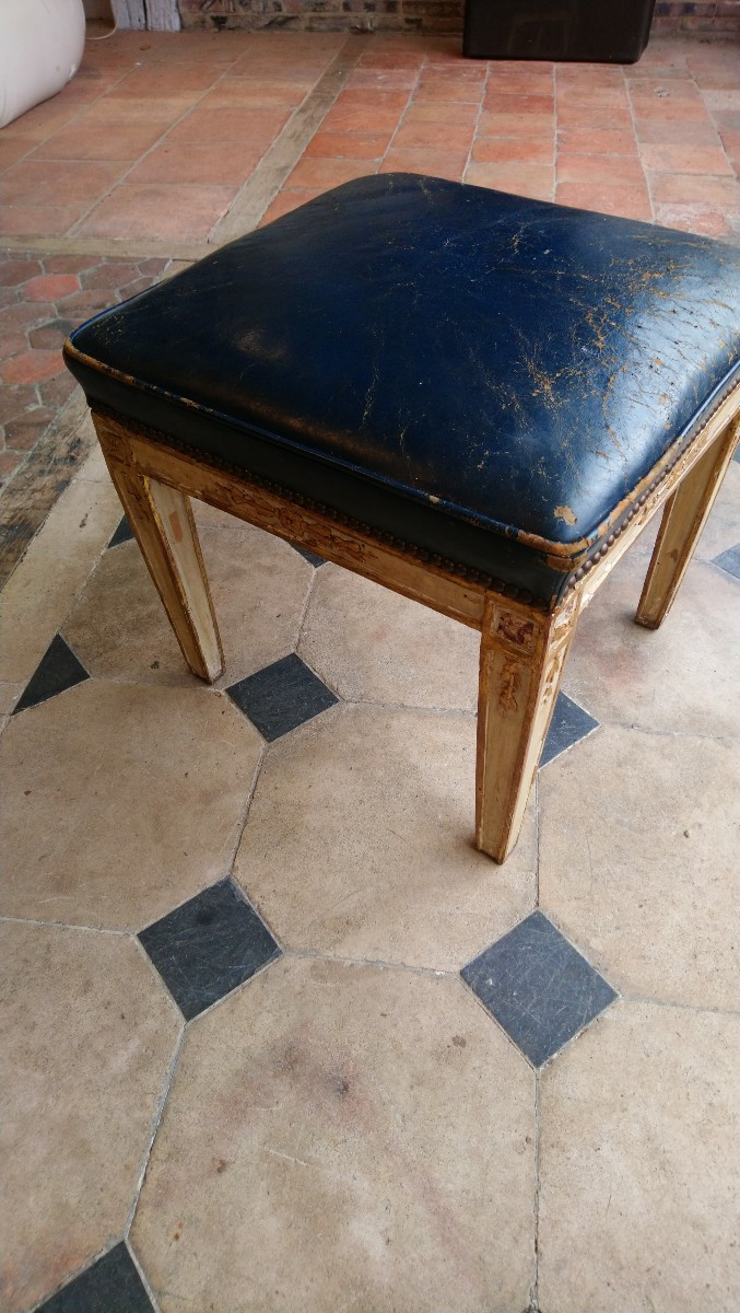 Tabouret en bois peint et doré fin 18e début 19e -photo-3