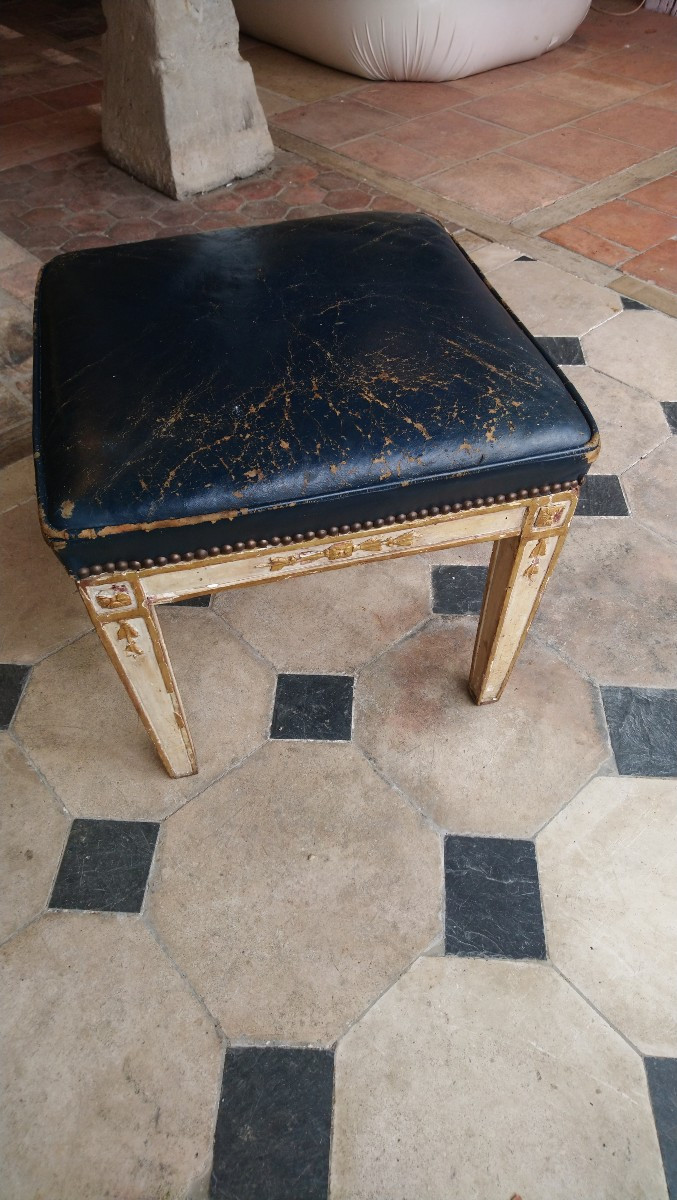 Tabouret en bois peint et doré fin 18e début 19e -photo-6