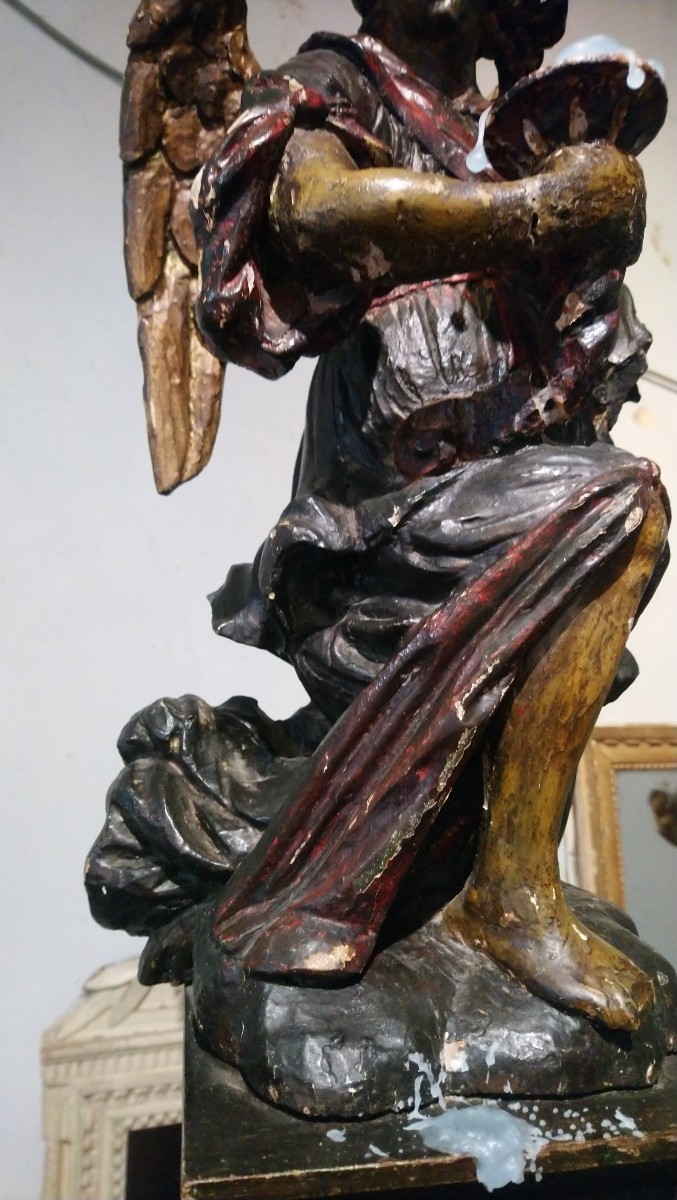 Painted Wooden Candle-bearing Angel, Late 17th/early 18th Century -photo-3