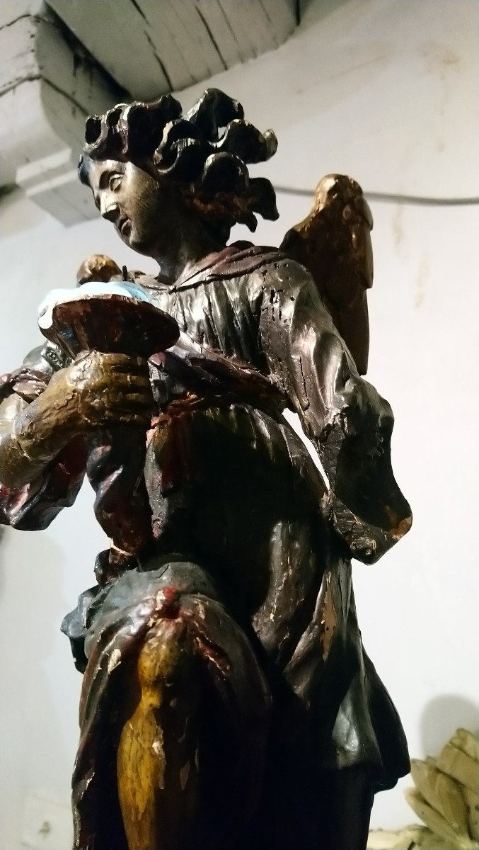 Painted Wooden Candle-bearing Angel, Late 17th/early 18th Century -photo-4