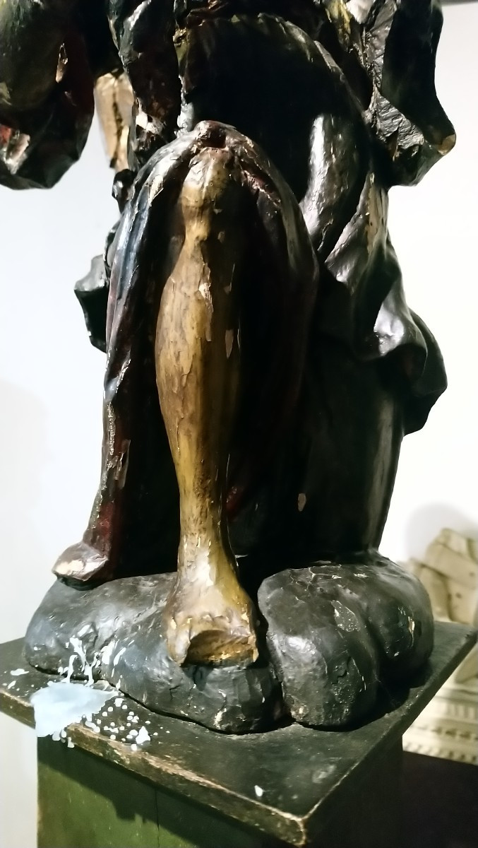 Painted Wooden Candle-bearing Angel, Late 17th/early 18th Century -photo-1