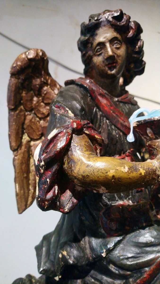 Painted Wooden Candle-bearing Angel, Late 17th/early 18th Century -photo-6