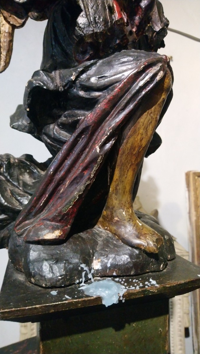 Painted Wooden Candle-bearing Angel, Late 17th/early 18th Century -photo-7