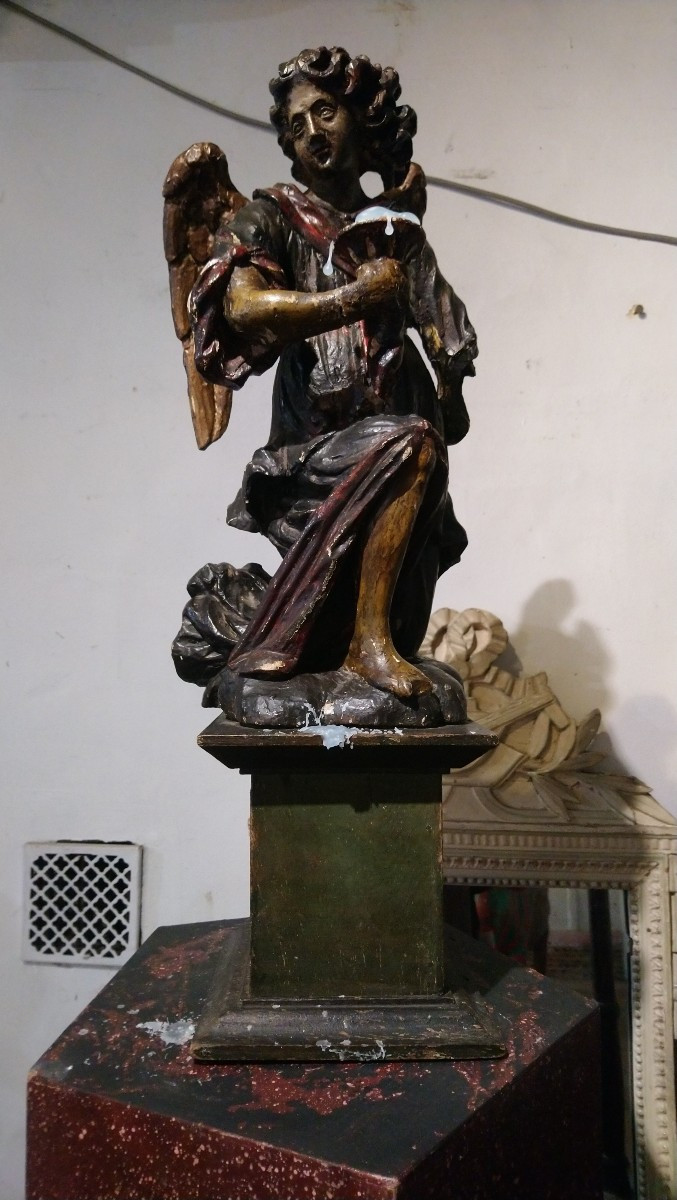 Painted Wooden Candle-bearing Angel, Late 17th/early 18th Century -photo-8