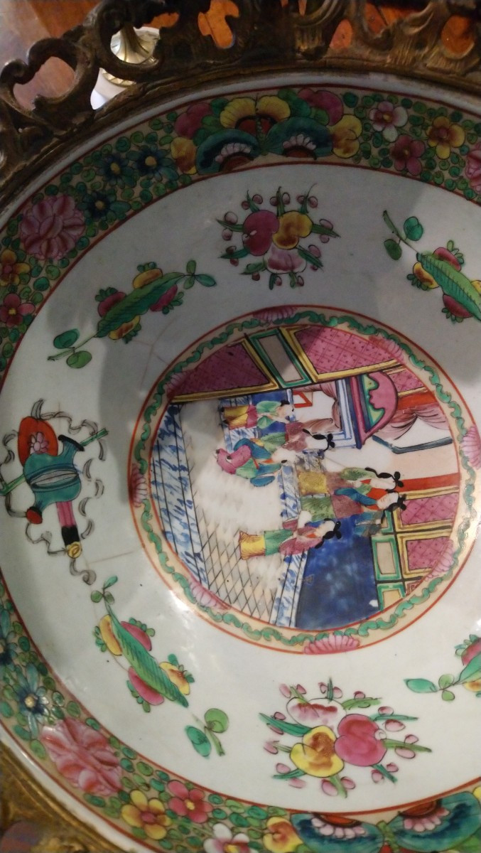 Coupe en porcelaine asiatique monture bronze 19e -photo-2