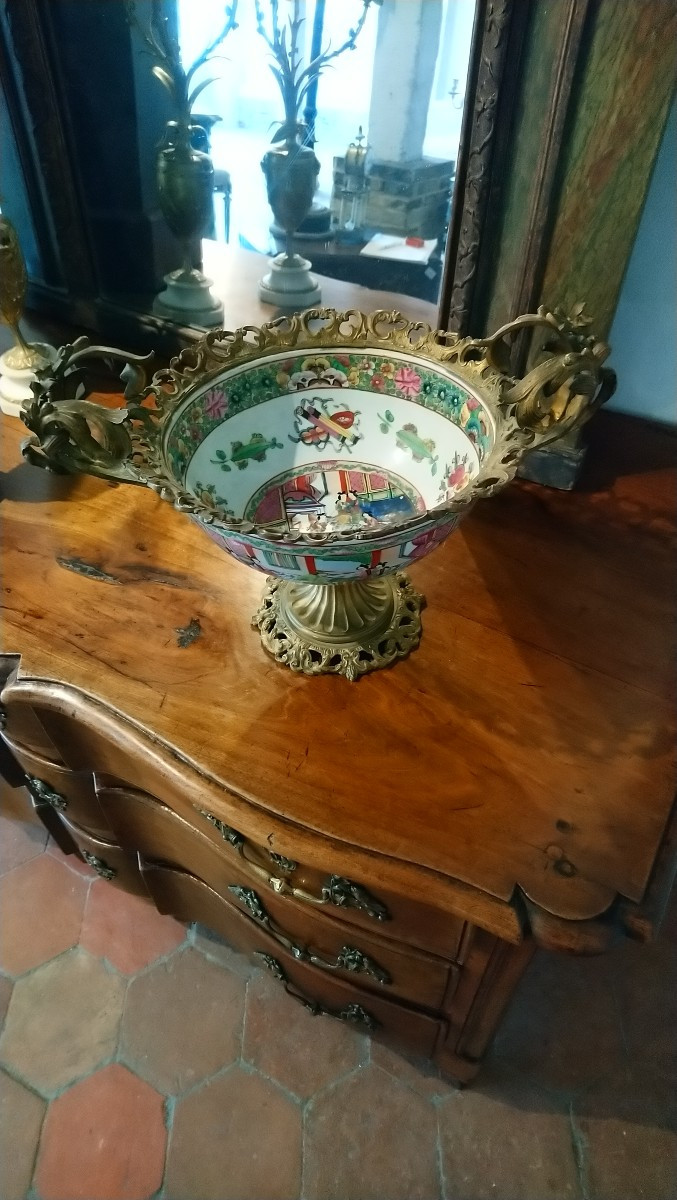 Coupe en porcelaine asiatique monture bronze 19e -photo-6