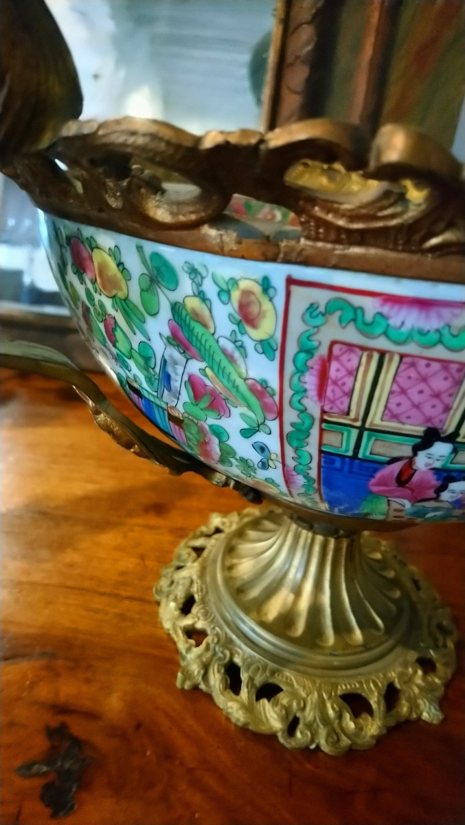 Coupe en porcelaine asiatique monture bronze 19e -photo-8