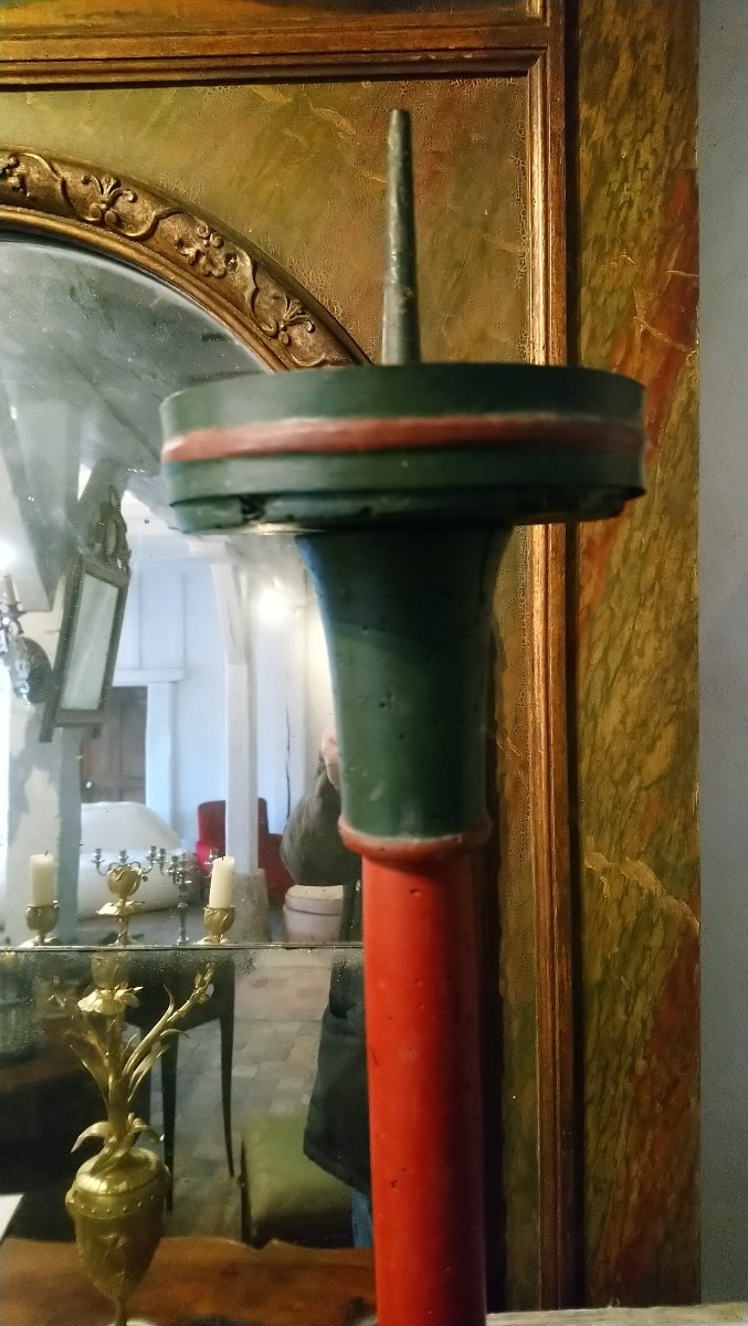 Paire de cierges en bois peint fin 18e début 19e -photo-4