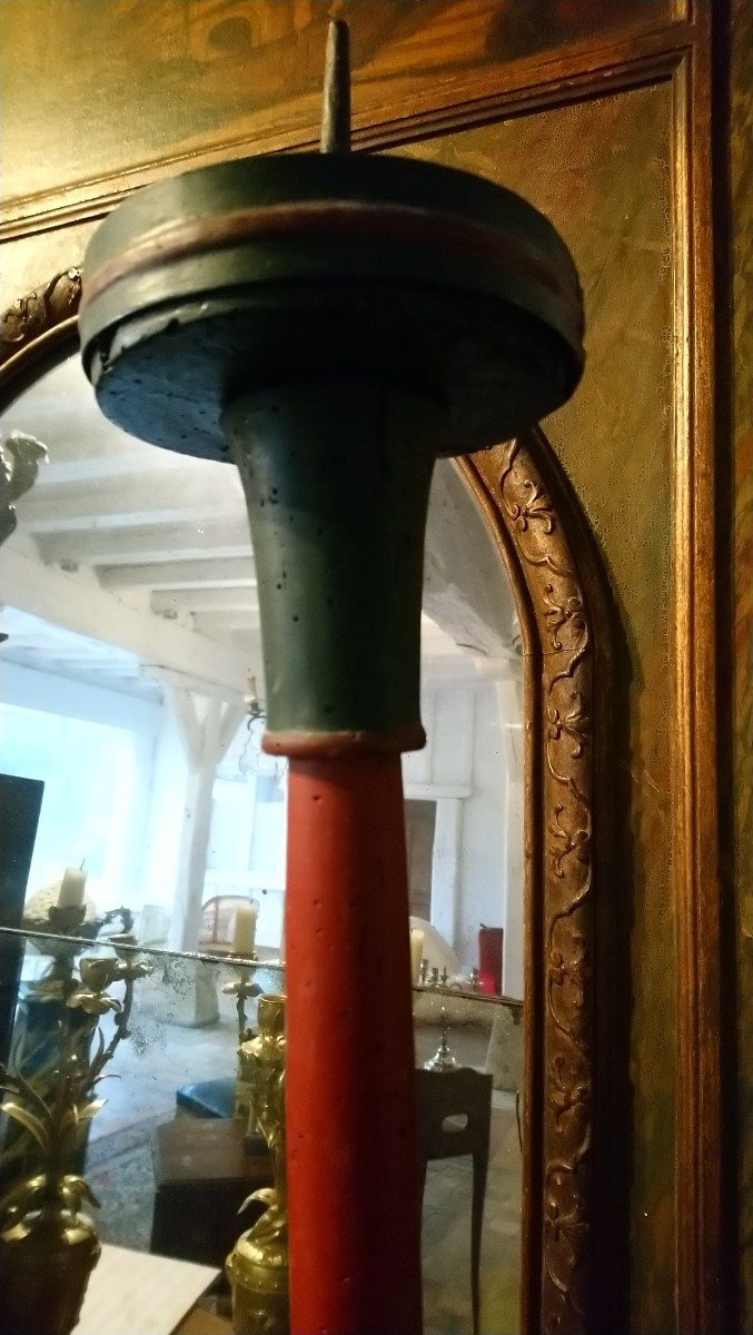 Paire de cierges en bois peint fin 18e début 19e -photo-5