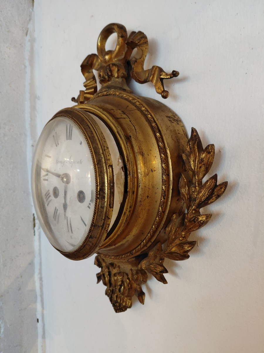 Small 19th Century Gilt Bronze Wall Clock -photo-2