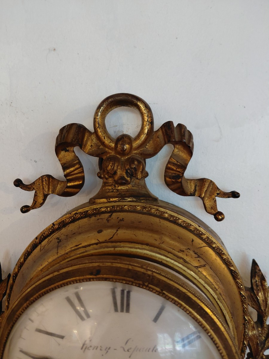 Small 19th Century Gilt Bronze Wall Clock -photo-3