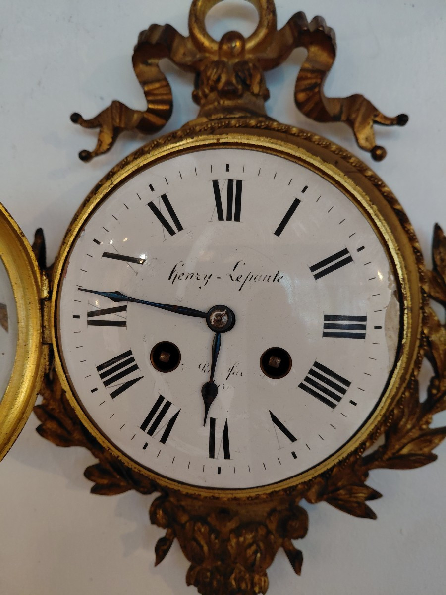 Small 19th Century Gilt Bronze Wall Clock -photo-5