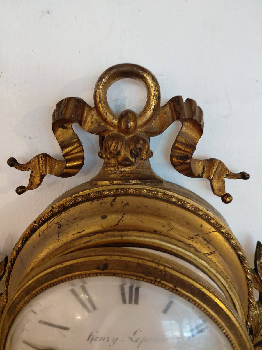 Small 19th Century Gilt Bronze Wall Clock -photo-6