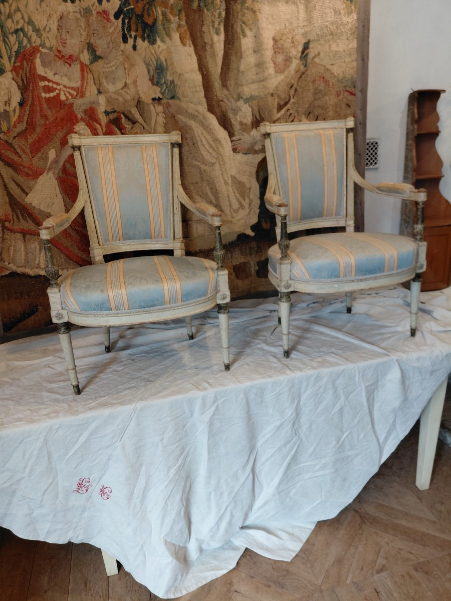 Paire de fauteuils d epoque Lxvl directoire en bois peint-photo-8