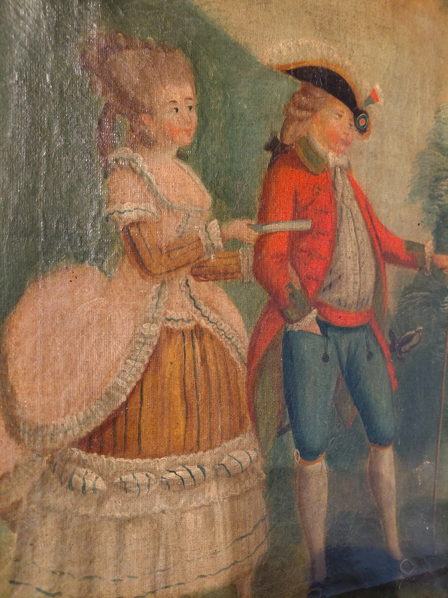 Trumeau Between Two Louis XVI, Late 18th/early 19th Century, In Gilded Wood And Painted Oil On Canvas-photo-2