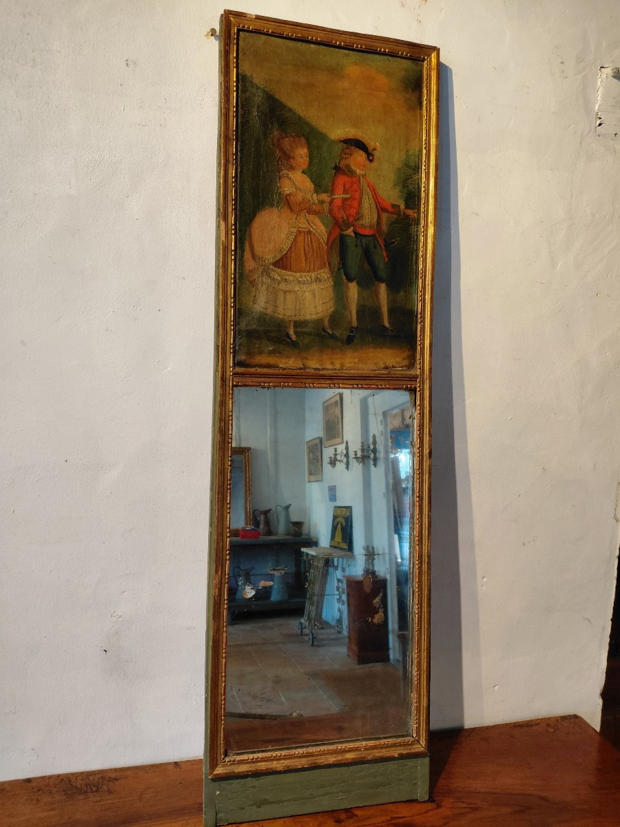 Trumeau Between Two Louis XVI, Late 18th/early 19th Century, In Gilded Wood And Painted Oil On Canvas-photo-3