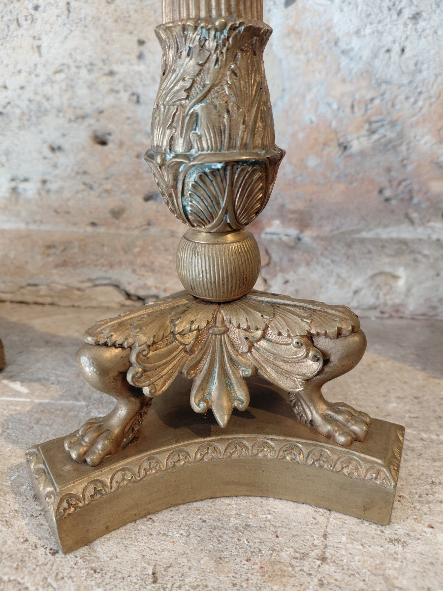 Pair Of 19th Century Bronze Restoration Candlesticks-photo-3