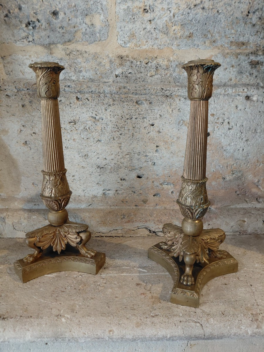 Pair Of 19th Century Bronze Restoration Candlesticks-photo-4