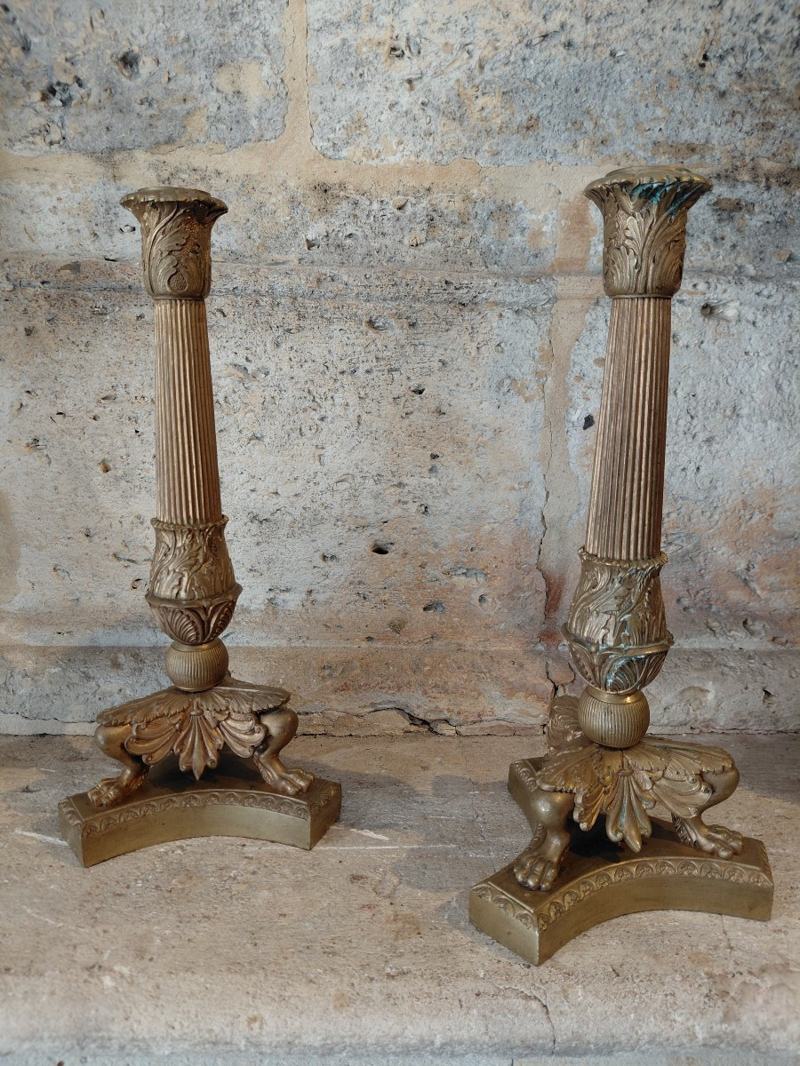 Pair Of 19th Century Bronze Restoration Candlesticks