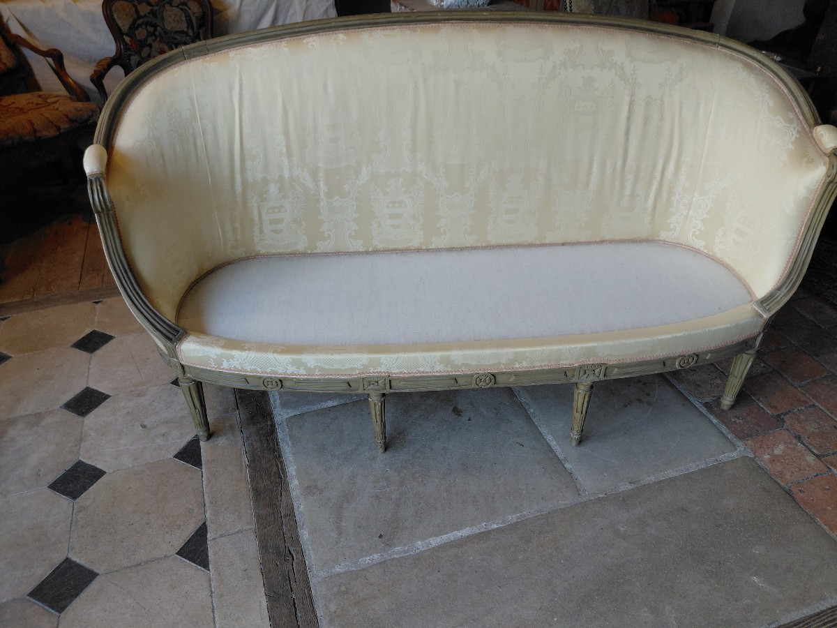 Canapé corbeille en bois peint d epoque L XVI-photo-2